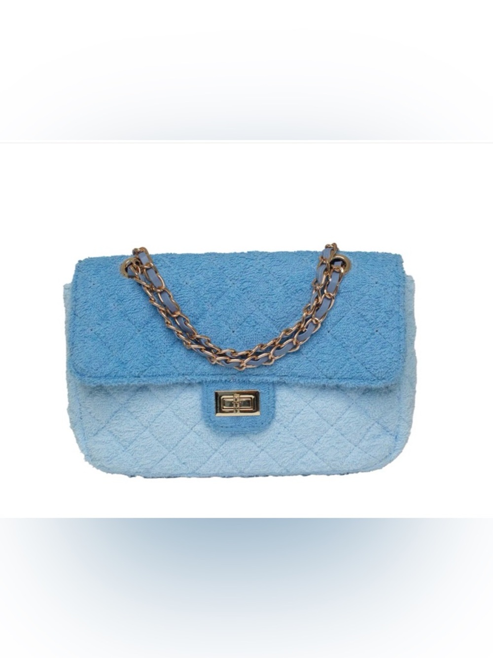 Blue Ombre Terrycloth Flap Bag With Chain - Picture 3 of 4